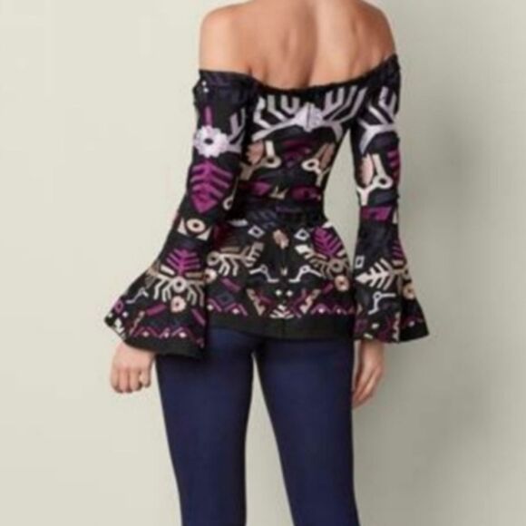 Venus top. Black aztec mexican black print off shoulder top shirt s small blouse - Picture 2 of 9
